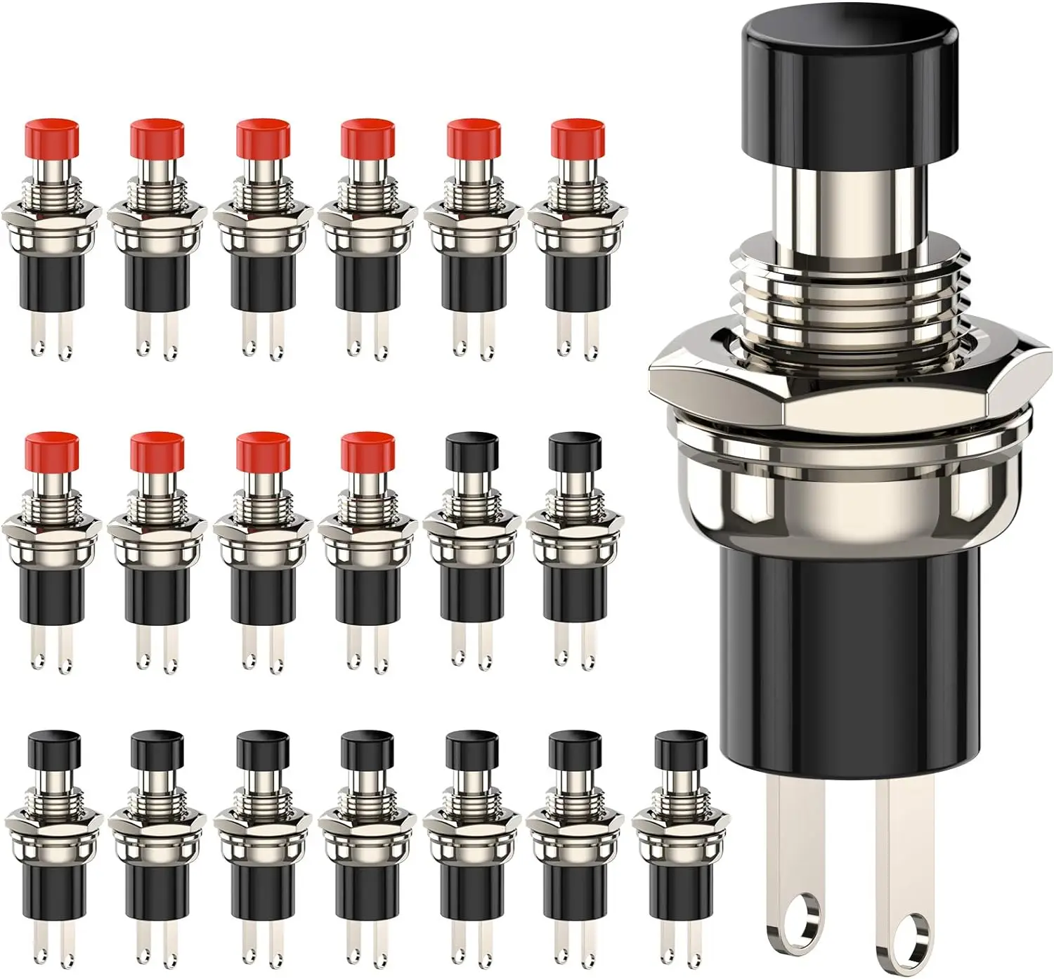 20pcs Momentary Push Button Switch, 1A 250VAC SPST Mini Pushbutton Switches Normally Open(NO) Black & Red Cap