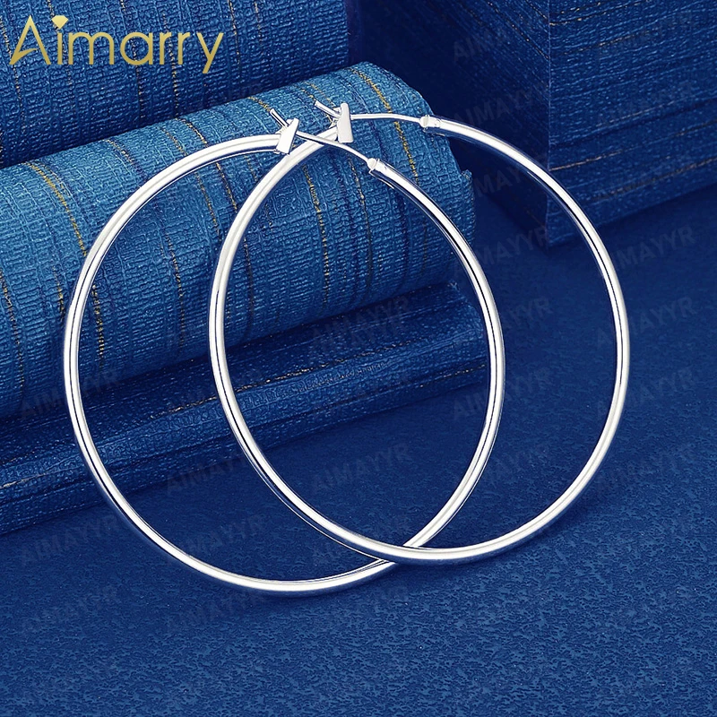 925 Sterling Silver 50mm Simple Smooth Large Circle Earrings for Women's Parties and Banquets High-quality Fashion Jewelry