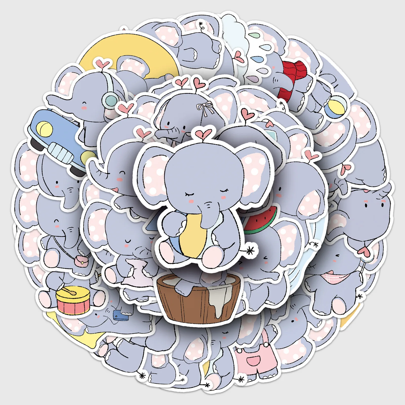 10/30/50PCS 귀여운 만화 아기 코끼리 스티커 DIY 전화 노트북 수하물 스케이트 보드 낙서 데칼 아이를위한 재미