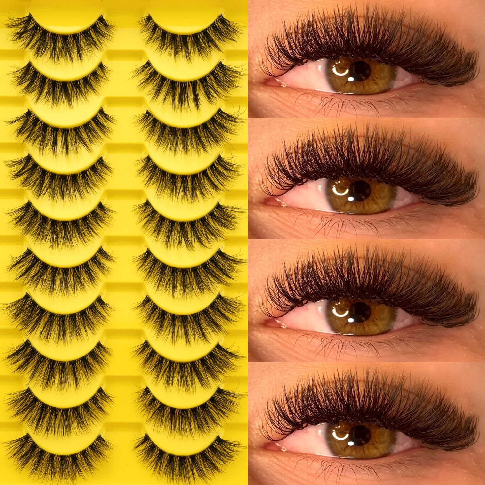 10 Pairs Fluffy Dramatic Strip Lashes Clear Invisible Band 6-18mm Mixed Length Soft Lightweight Reusable False Eyelashes Home &