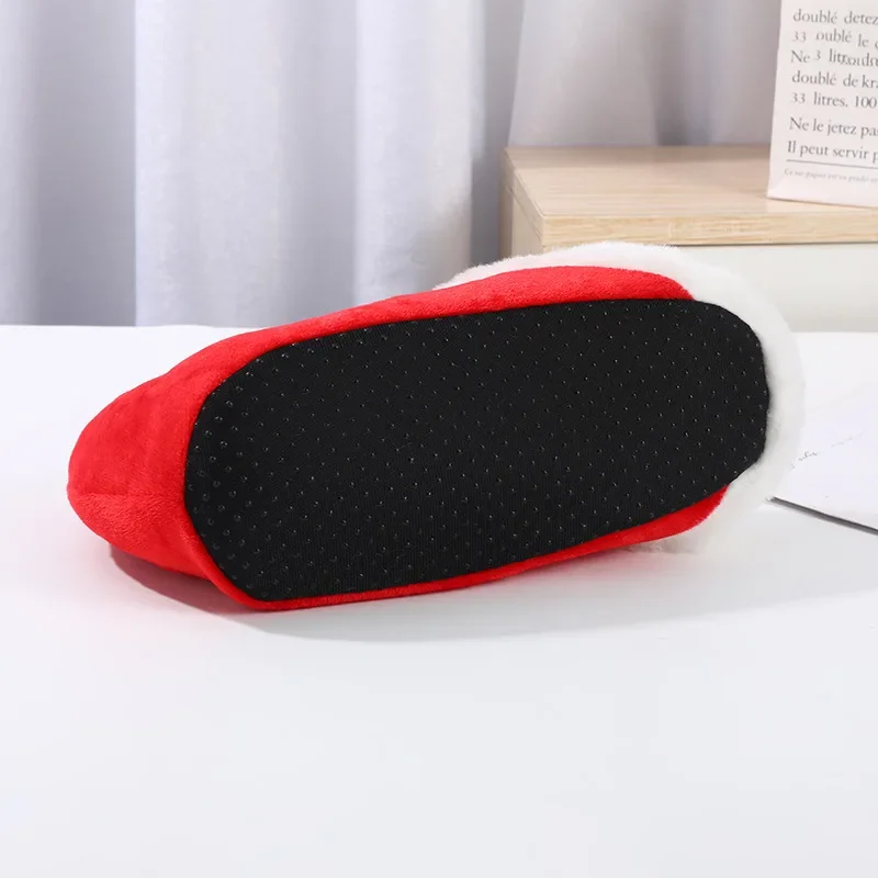 Christmas Santa Claus Elf Slippers Red Plush Cotton Indoor Footwear Warm Cozy Winter Holiday Home Use for Women Men Unisex view 4