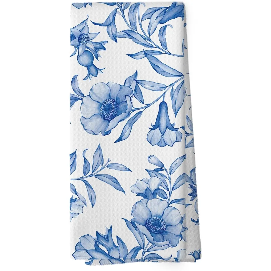 

Blue Flowers Kitchen Towels - Chinoiserie Blue and White Flowers Dish Towels Vintage Spring Royal Blue Decorative Absorbent Dis