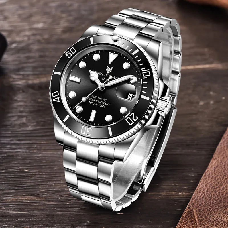 

LIGE мужские часы лучший бренд класса люкс 5ATM водонепроницаемые светящиеся механические наручные часы для мужчин модные деловые автоматические часы мужские