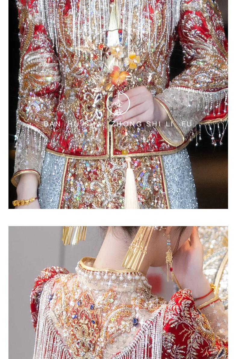 Chinese Traditional Wedding Dress Xiuhe Bridal Gowns Women Wedding Toast Gowns Bridal Set