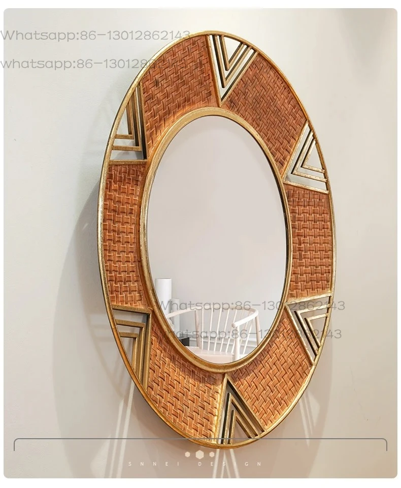 Wabi-Sabi Retro Living Room Background Wall Decorative Mirror Wall Hanging Round Dining Room Entrance Art Wall Hanging Decor