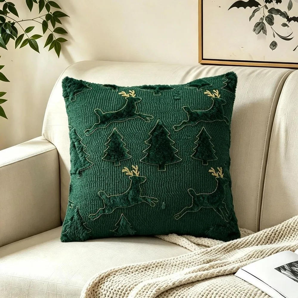 Short Throw Pillow Cover Xmas Tree Christmas Pillow Cover 45x45 Throw Pillow Cover Soft Decorative Cushion Cover Xmas Decor
