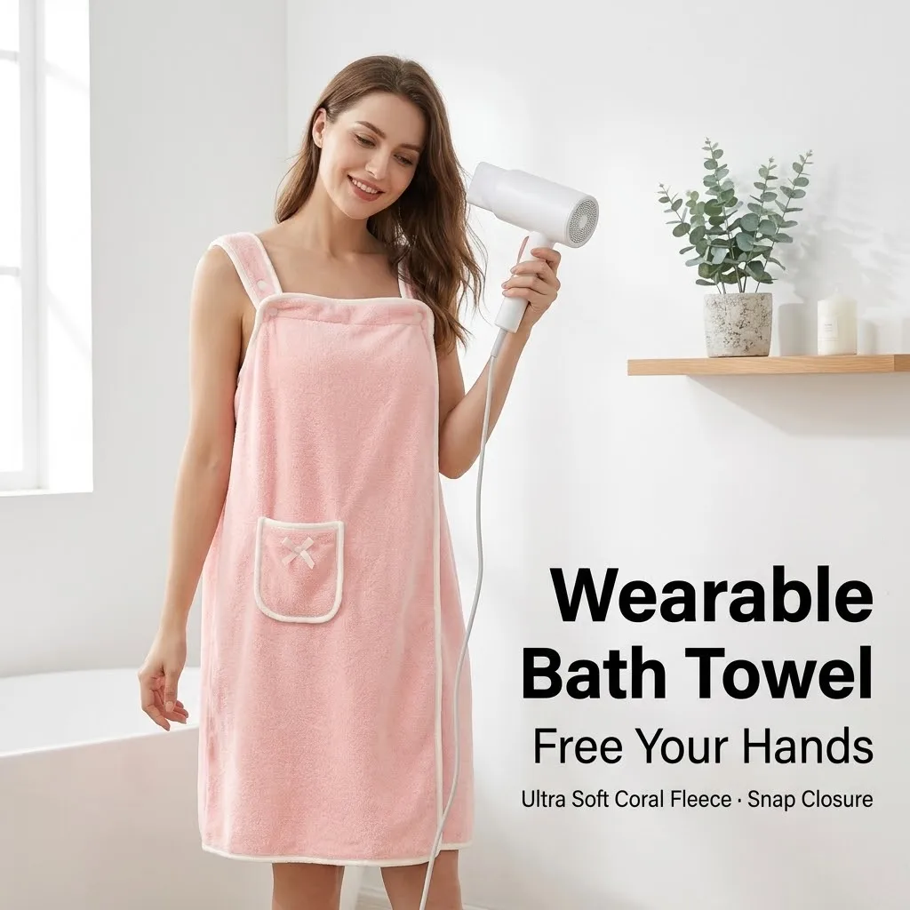 Autumn and Winter Explosion coral Fleece Bath Towel Soft Women's Pocket Can Wear Suspender Bath Skirt Outside Explosion Bathrobe