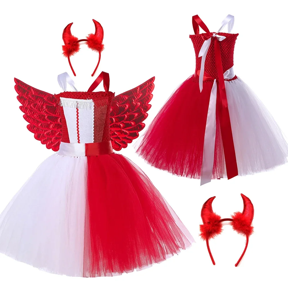 Angel Demon Cosplay Fantasie Kinderen Kostuum Meisjes Jurk Outfits Meisjes Halloween Carnaval Feest Rollenspel Fantasia Pak