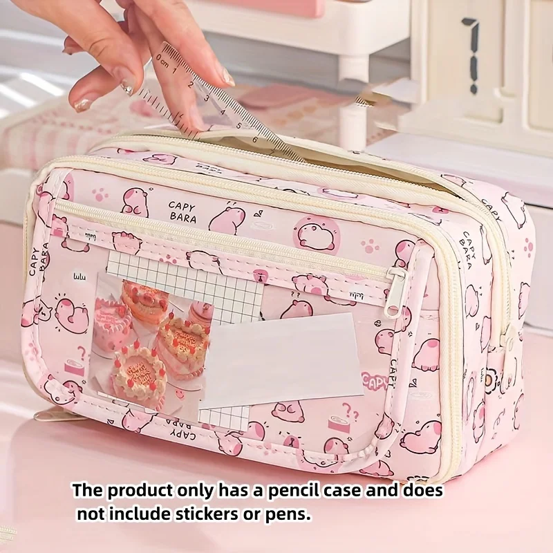 Cute Capybara Printed Pen Pencil Marker Case - Portable Washable Zippered Stationery Organizer with Multiple Compartments