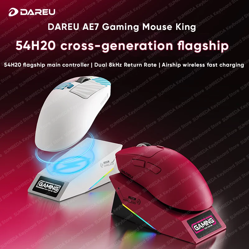 DEREU AE7 Wireless Gaming Mouse AIM750U(PAW3950) 8KHz 54H20 Chip 500mAh 2.4G Wired Game Mouse For right-handed ergonomic Mouse