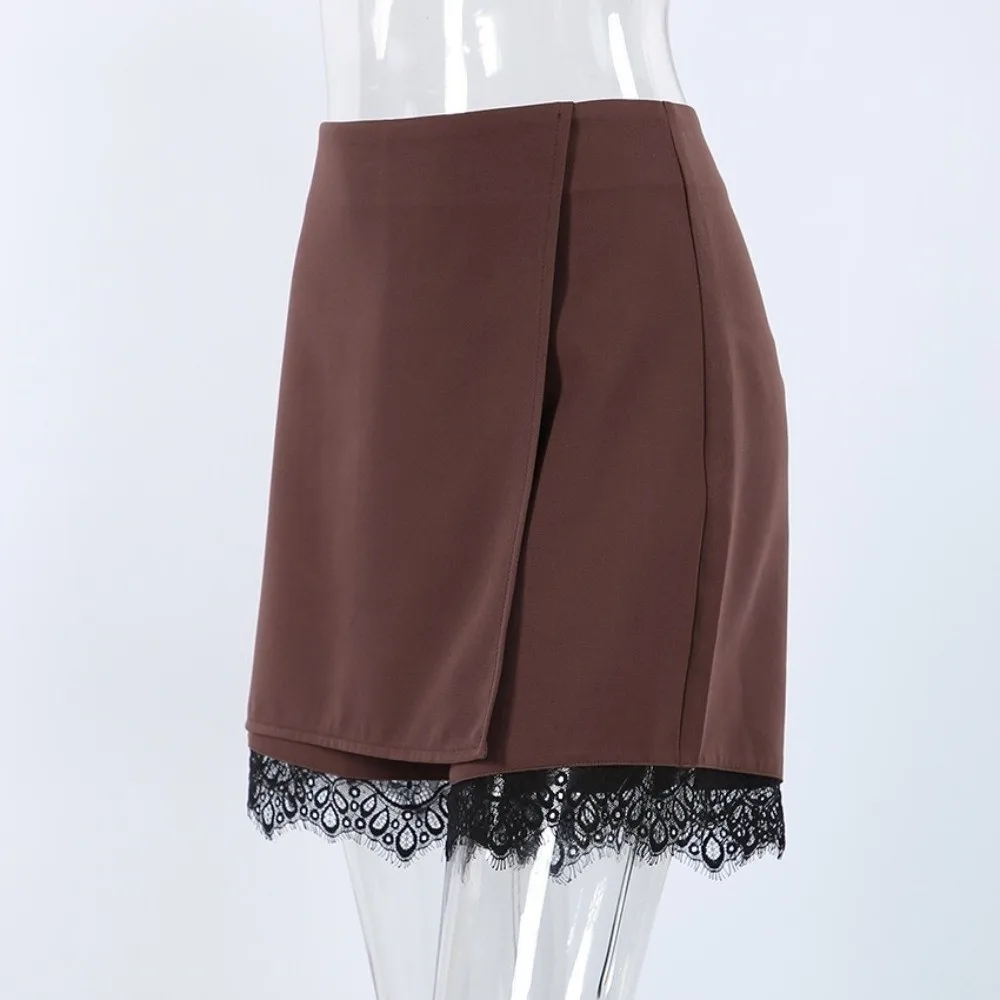 High Waist Women Lace Culotte Splice Design Wide Leg Cut Ladies Short Pant Lace Craft Autumn Winter Lace Bottom Daily Outing
