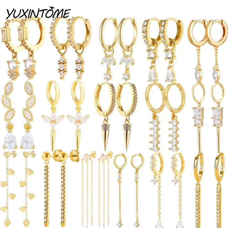 

925 Sterling Silver Needle Exquisite Zircon Tassel Chain Hoop Earrings for Women Bling Crystal Charm Earrings Fashion Jewelry