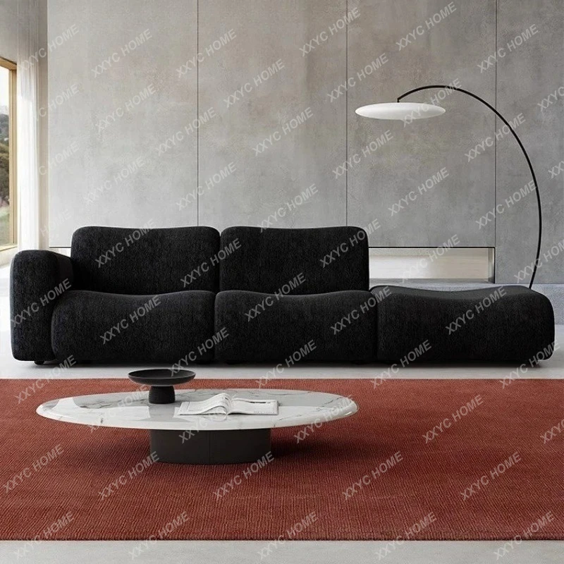 Minimalist fabric sofa living room straight row combination retro full dismantling and washing chenille sectional sofa