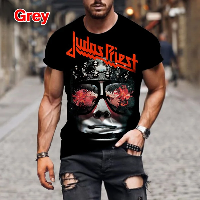 Fashion Hip Hop Rock Judas Priest Band 3D Printed T shirts For Men Casual Street Trend Short Sleeve T-shirt Large Size Clothing