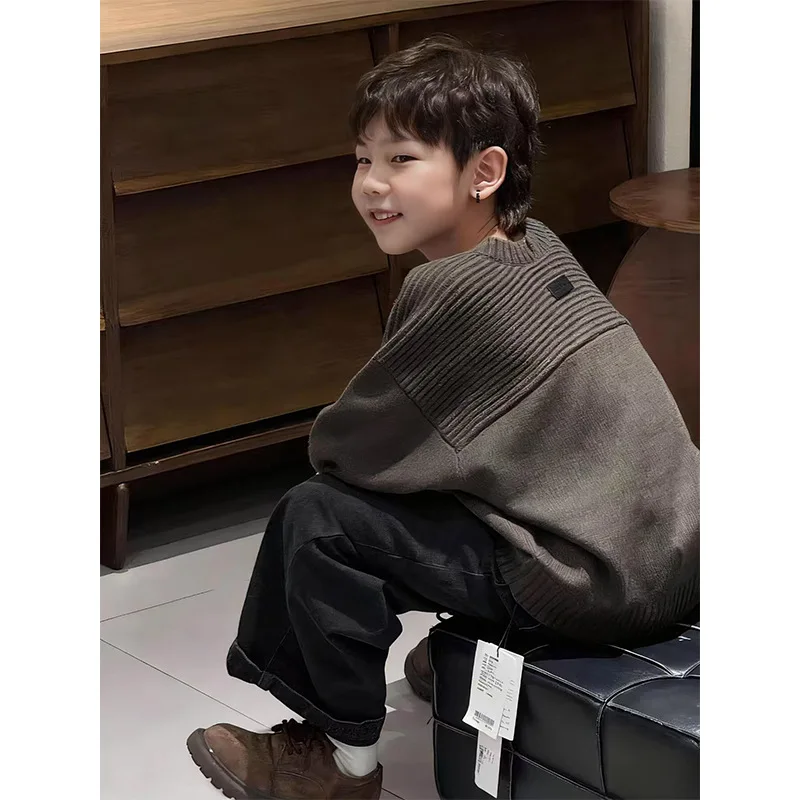 

2026 Boys Loose Fit Knit Sweater, Big Kids Relaxed Style Top Chunky Wool Pullover with Premium Feel New Arrival