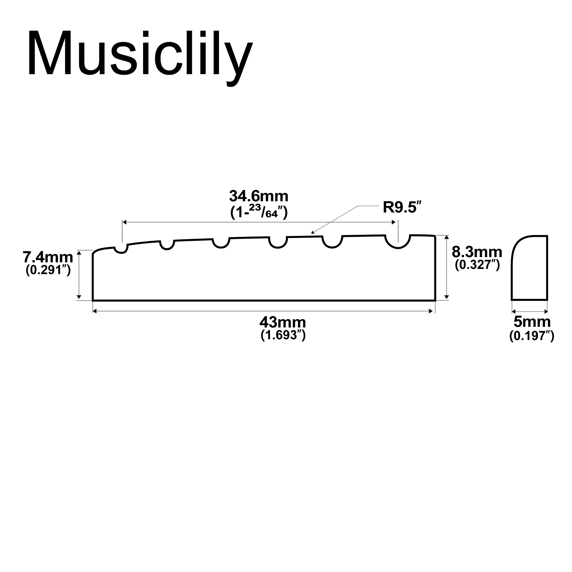 Musiclily Pro Urea Resin Plastic Slotted 43mm LP Guitar Nuts Flat Bottom for 6 String LP Style or Acoustic Guitar (Set of 2)