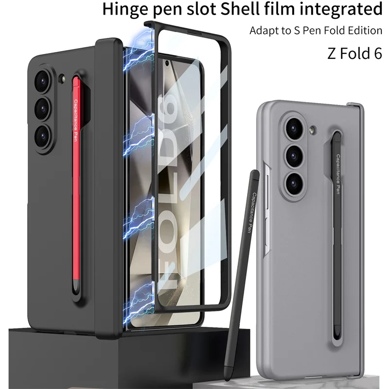 With S Pen Magnetic Hinge Case For Samsung Galaxy Z Fold 6 5 5G Case With Touch Pen Protection Holder Cover For Fold6 Fold5 5G