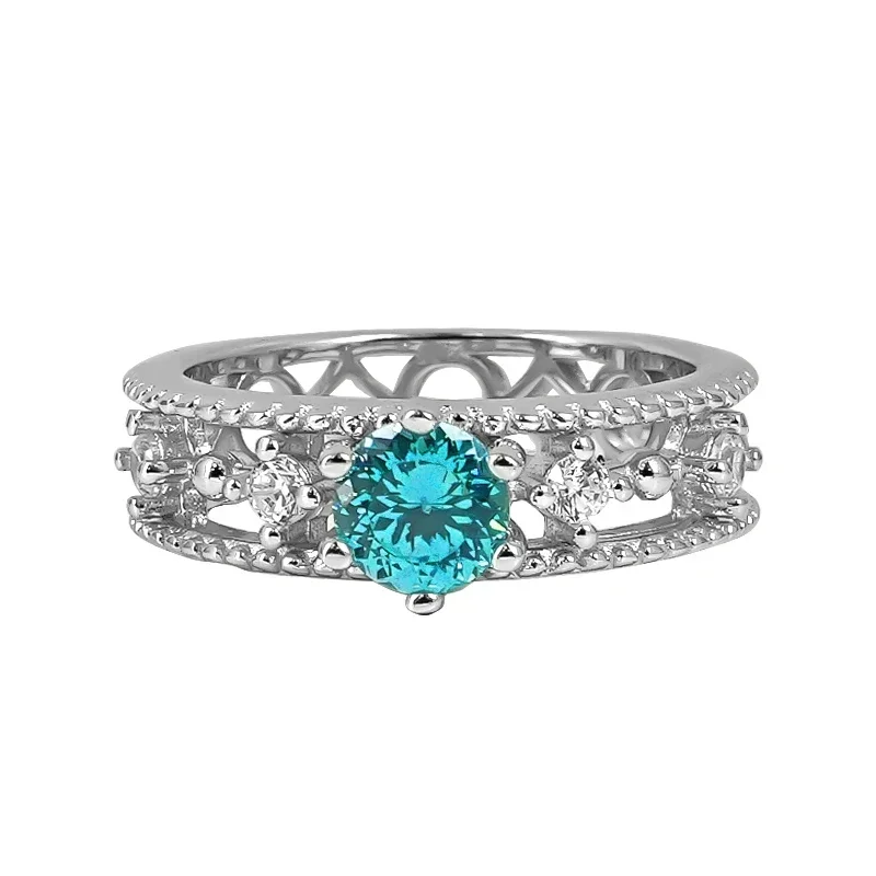 Nieuwe Paraiba-ring 925 zilver verguld kant met diamanten arrangement, nis en veelzijdige damescadeau-sieraden