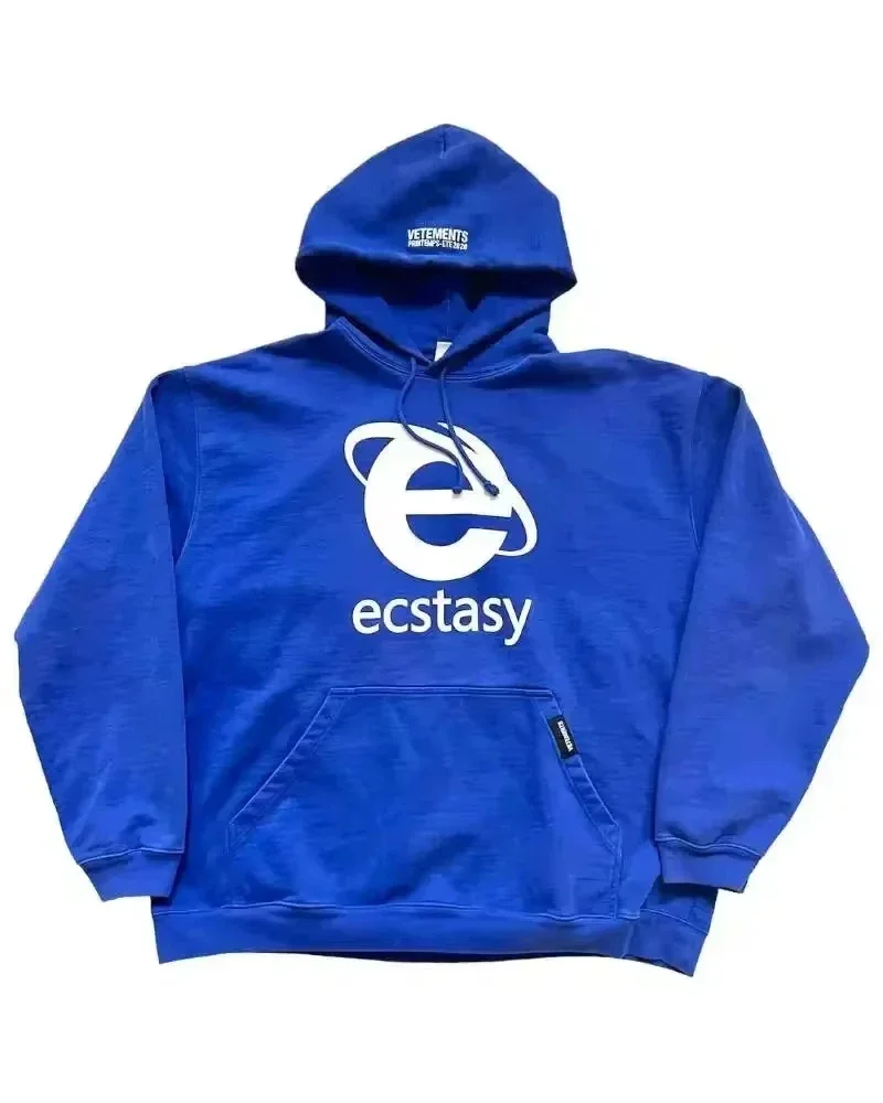 Streetwear Hoodie Ecstasy Letter Graphic Print Pullover Men Y2K Style Oversized Harajuku Sweatshirt Hip Hop Hooded Clothes Women