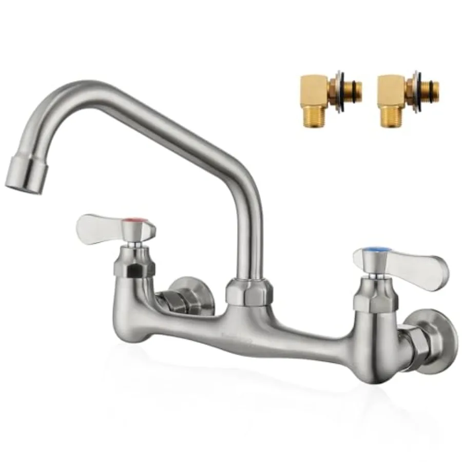 

Wall Mount Kitchen Sink Faucet with 8 Inches Center Wall Mounted Design for Commercial Use in Laundry and Restaurant Settings F
