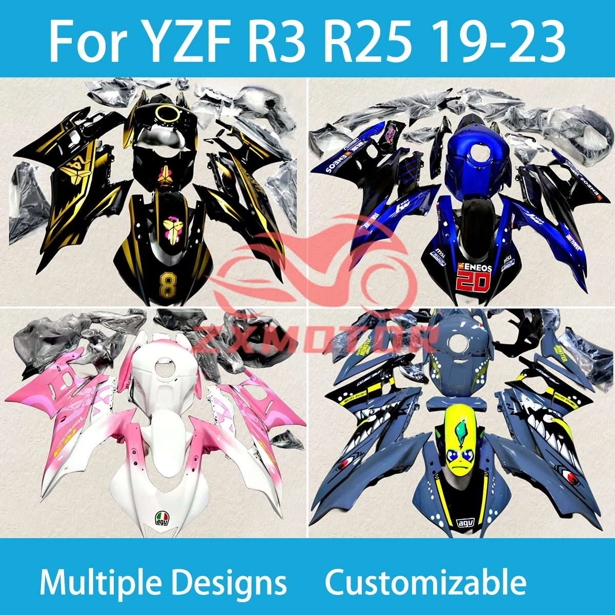 Bodywork Fairings YZF R3 R25 19 20 21 22 23 ABS Plastic Motorcycle Aftermarket Fairing Kit for YAMAHA YZF R3 2019-2023