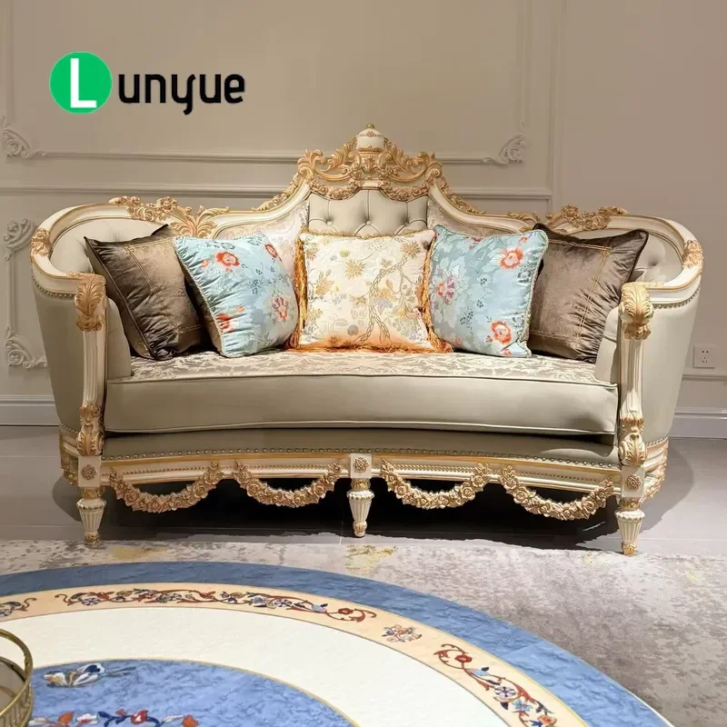 American Light Luxury Hand Carved Painted Sofa European Court Style Combination Furniture Customizable Living Room Decor