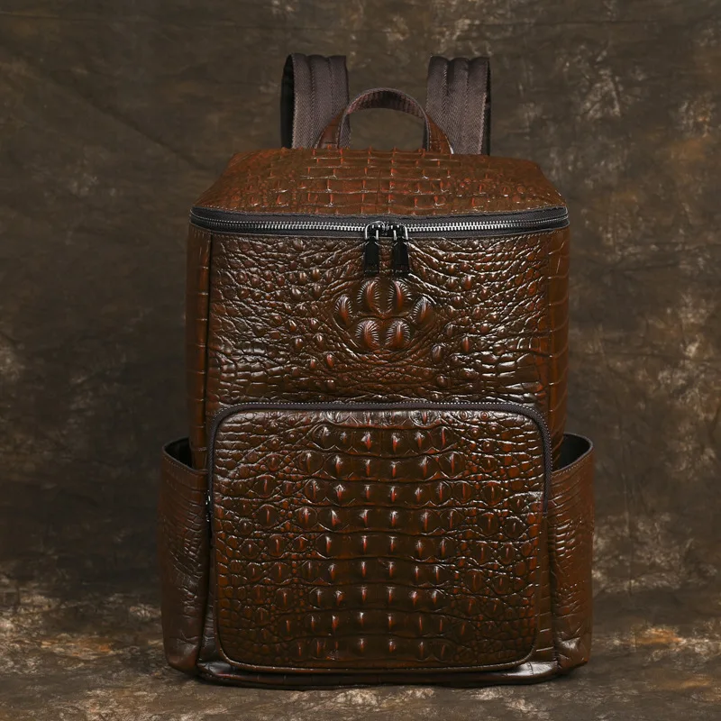 التمساح نمط رجل جلد طبيعي على ظهره التمساح حقيبة سفر للرجل خمر بنين حقيبة كتف مزدوجة