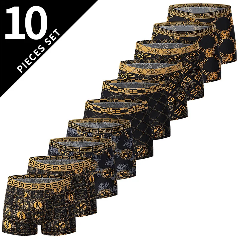 

Pack Men's Black Gold Printed Boxer Underwear Comfortable And Versatile Plus Size Sexy Young Men's Leisure Sports Beach short