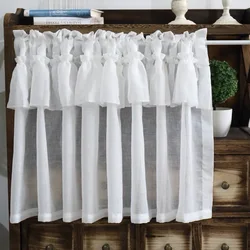 1Panel White Tier Double Pleated Half Curtains,with Faux Linen Look Semi Sheer Drapes ,Short Window Curtains for Kitchen Decor