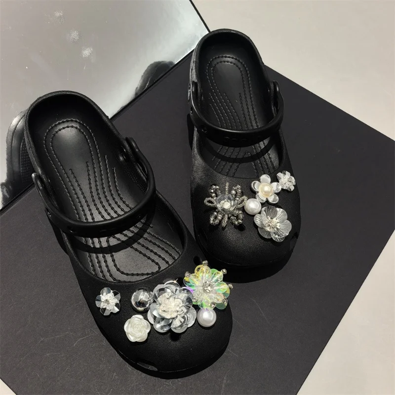 

Набор из 11 роскошных серебряных украшений для обуви в виде цветов с жемчугом и стразами, элегантные декорации для сабо и сандалий, подарок для вечеринки