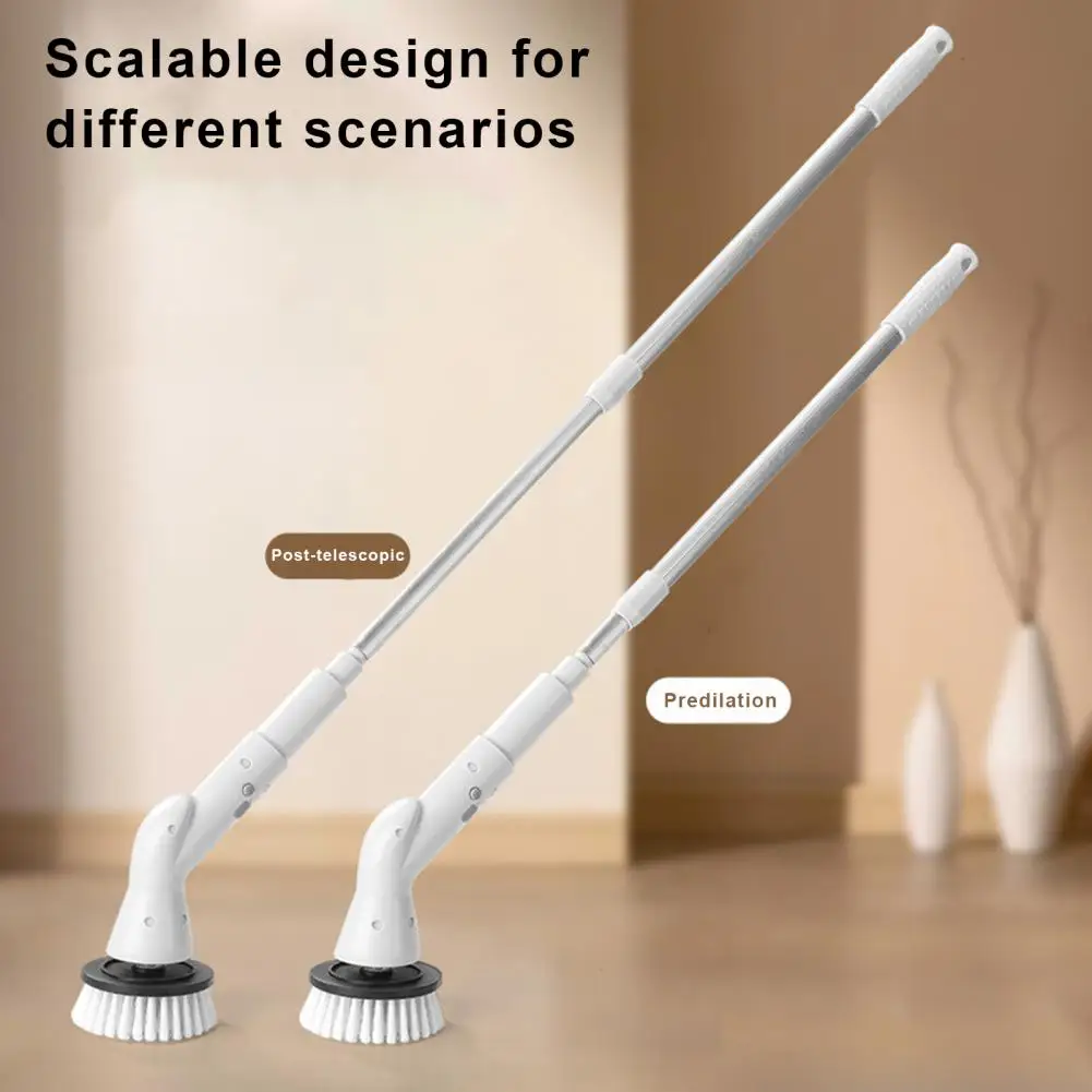 1 Set Electric Cleaning Brush With 4 Replaceable Brush Heads Rotary Extension Handle Cordless Bathroom Floor Tile Spin Scrubber