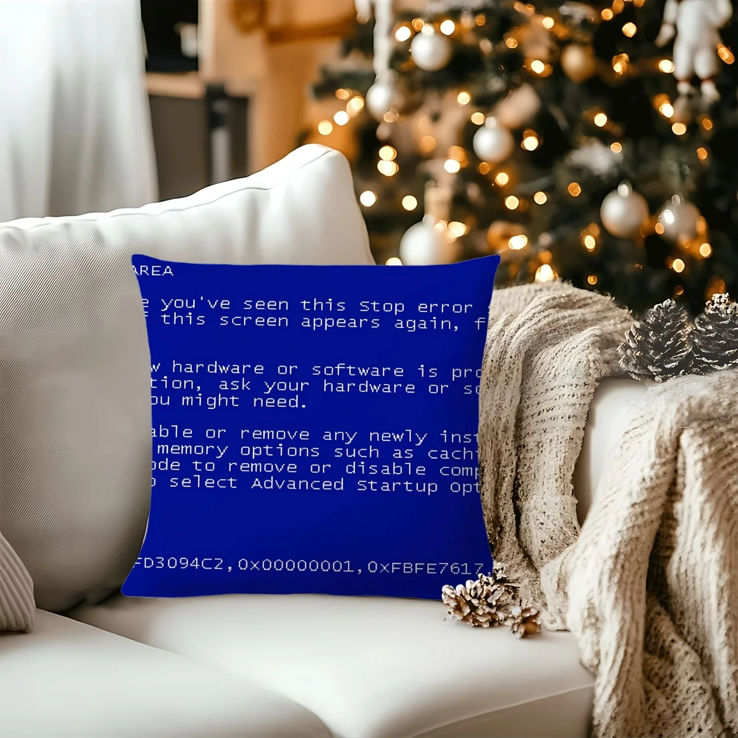 Customize Throw Pillow Cover Featuring The Iconic Windows XP Blue Screen of Death Design, Perfect for Retro Tech Enthusiasts. Id