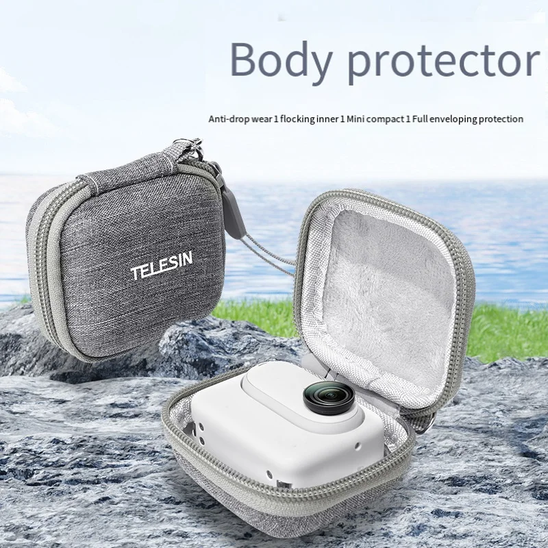 TELESIN Mini Protective Storage Bag For Insta360 GO3 Gopro 12 Hero 12 11 10 9 Action Camera Waterproof Box Easy Install Gray view 6