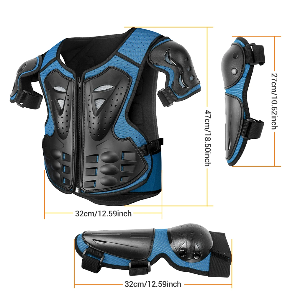 Motorcycle Armor Youth Children Chest Protection Vest Armor Motocross Riding Kneepads Elbow Pads Armor For Height 110-160CM