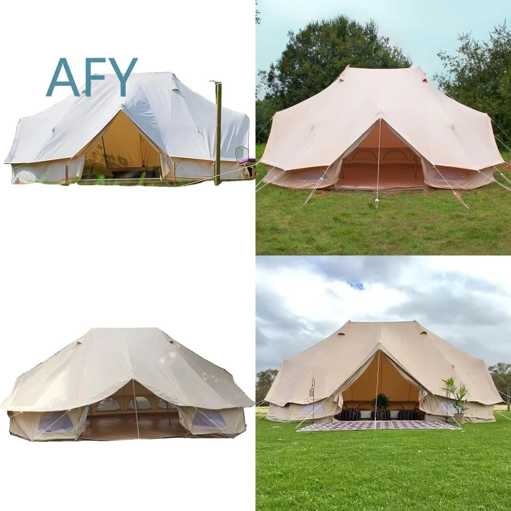 Waterproof Outdoor Luxury Bell Tent for Camping Hiking Festival Extra Porch Double Pole Design 10-12 Person Polyethylene