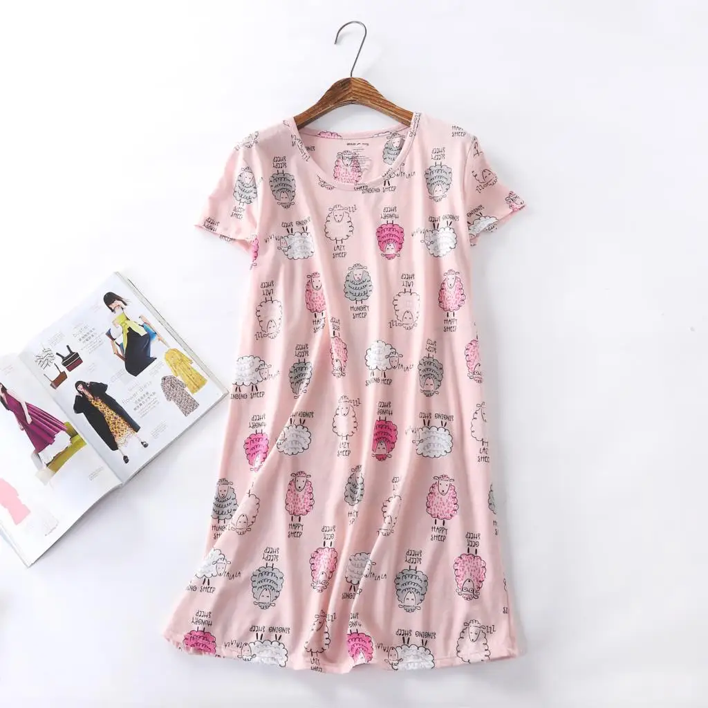 Plus Size loose night dress Women's nightie Nightgown short sleeve Cute Cartoon sweet casual sleepwear female sleep dress