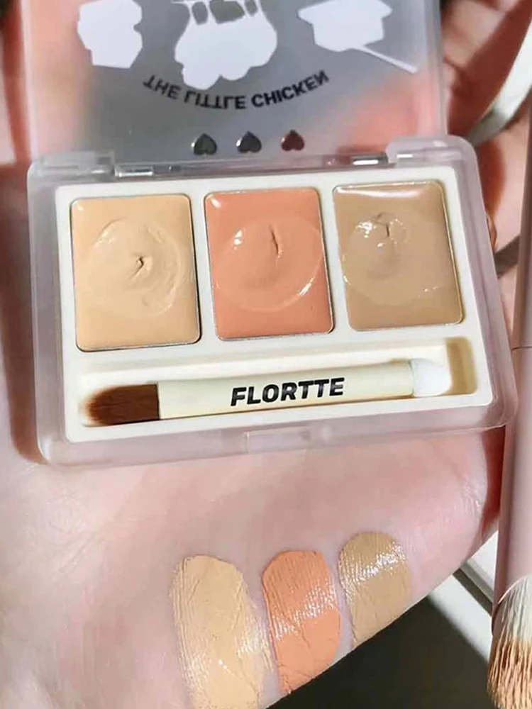 FLORTTE Beauty The Little Chicken 3 Colors Concealer Palette Cute Cove Concealer Cream Lasting Moisturizing