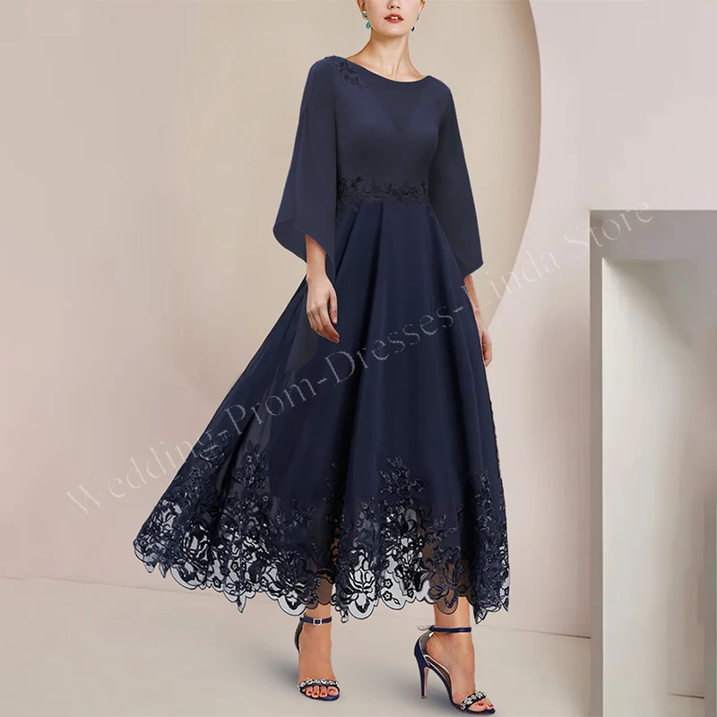 New Elegant Beads Mother of the Bride Dresses Chiffon Appliques Ankle-Length Wedding Party Skirt for Women 2023 Evening Gala