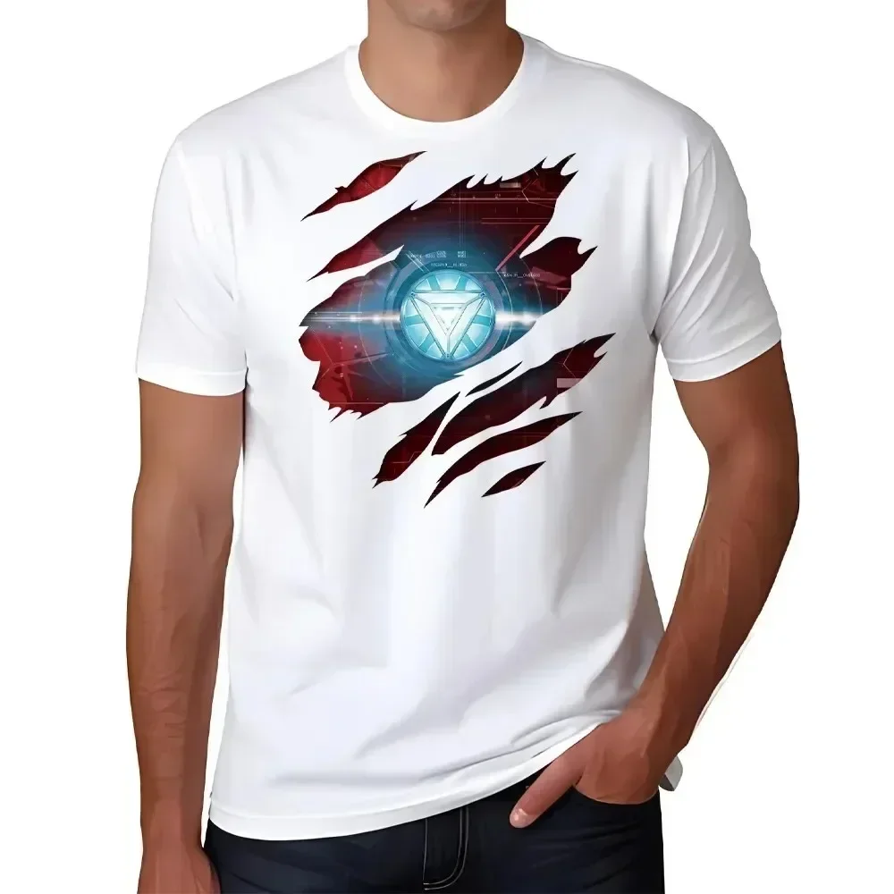 100% Cotton Loose Short Sleeve Oversized Tee Shirt Men Clothes 2024 Summer Men's T-shirt Tony Stark Arc Reactor Printed T-shirt