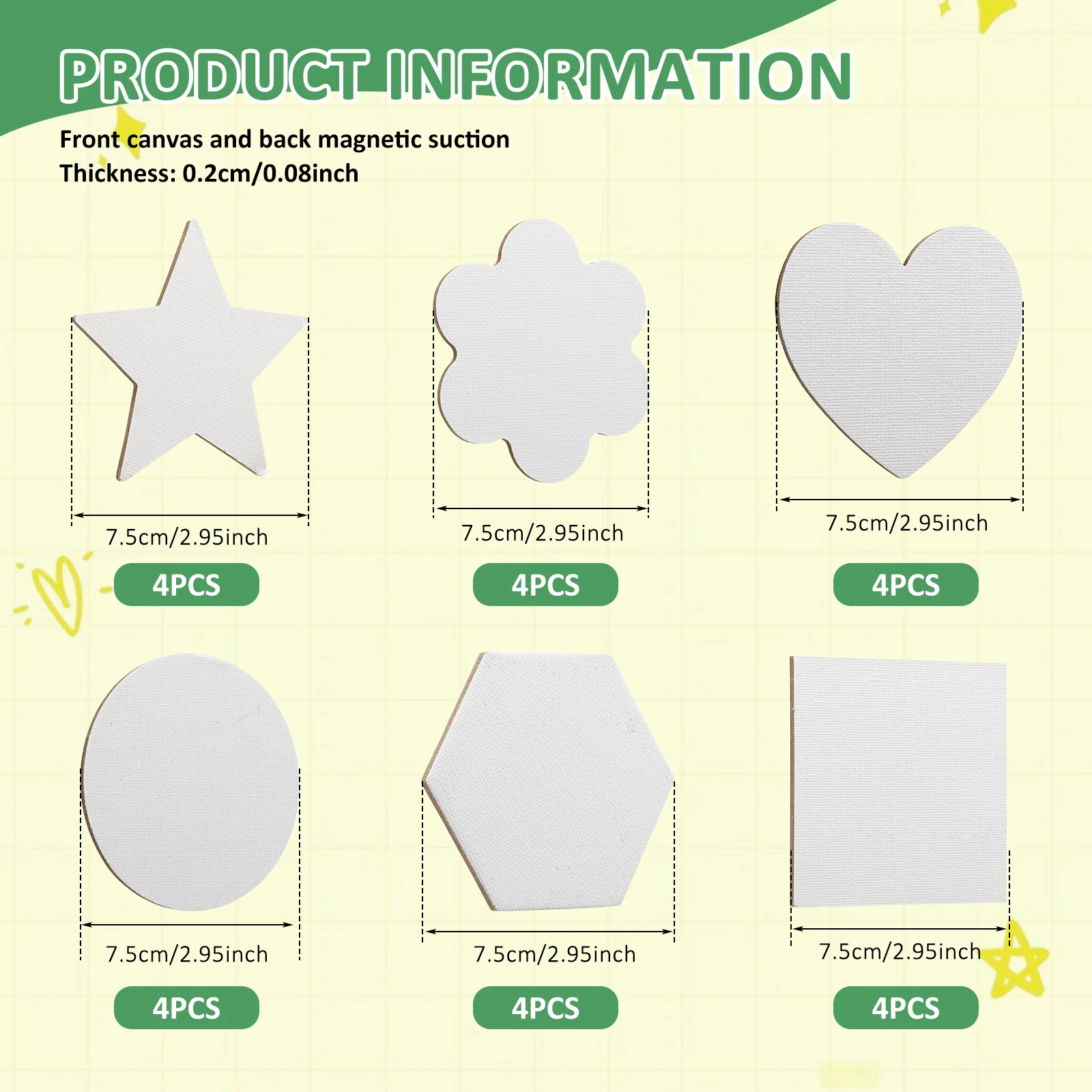 12/24Pcs Mini Magnetic Canvas Panel for Painting Craft Board Magnetic Mini Making Kit Blank Canvases Flat Heart Shaped DIY Craft