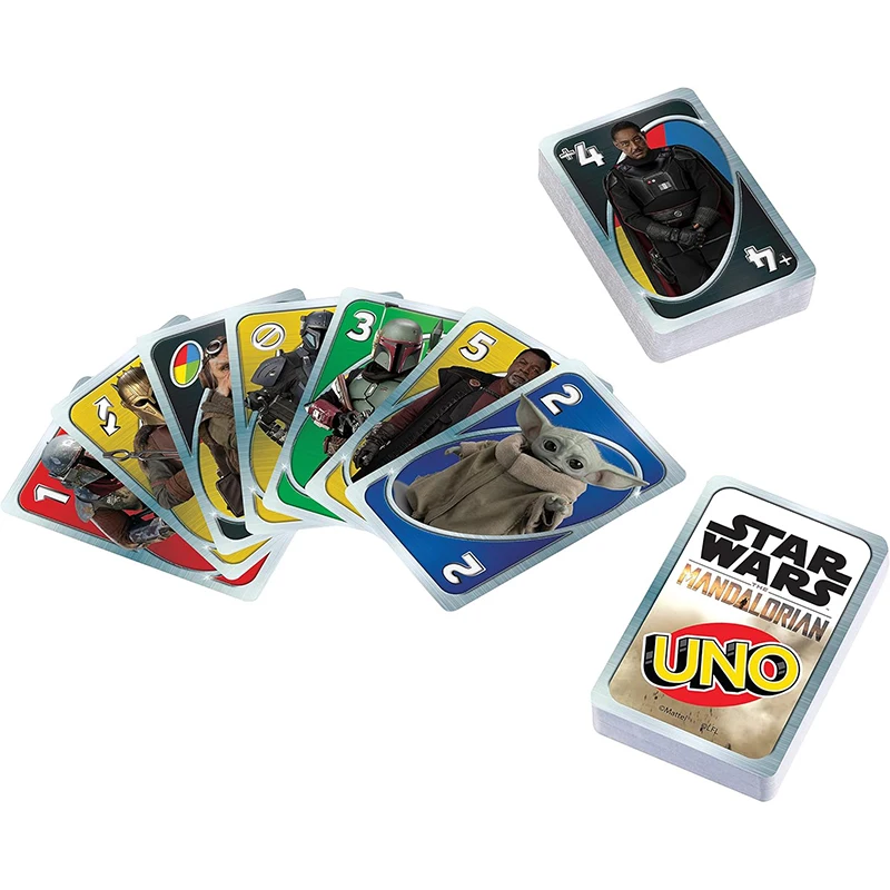 Mattel Games UNO The Mandalorian kartu permainan papan permainan untuk orang dewasa keluarga malam berkemah dan remaja liburan hadiah mainan untuk anak-anak