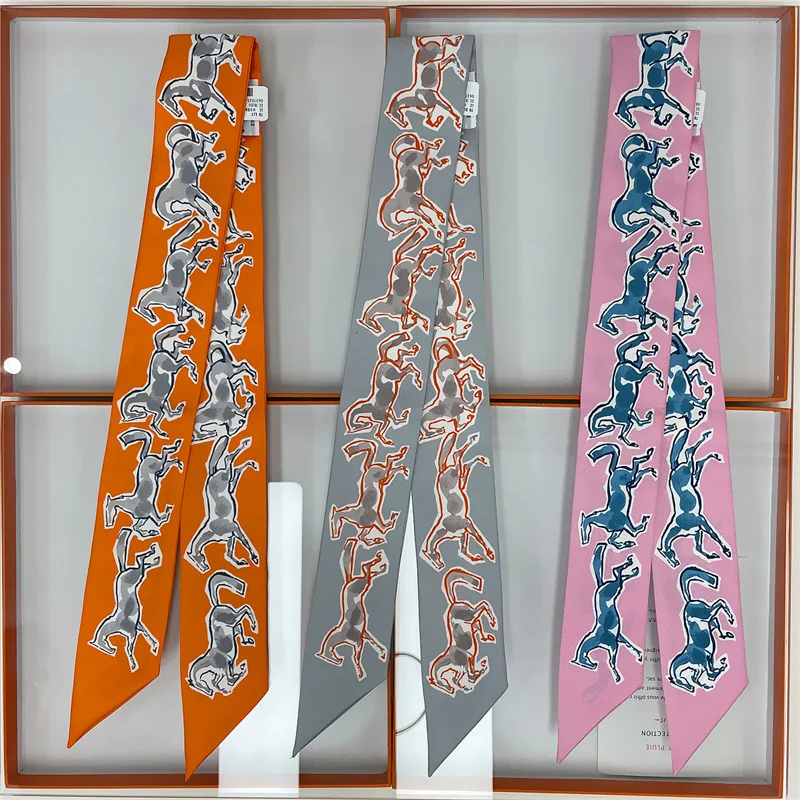 100% Silk High Quality Luxury Brand Goods Scarf Women Headband Decorative Filament Foulard Tie Ribbon Neckerchief Skinny Scarves