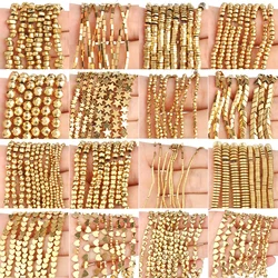 AAA Gold Plated Geometric Hematite Beads Charms Heart Tube Gasket Cube Shape Beads For Jewelry Making Handmade Crafts Findings
