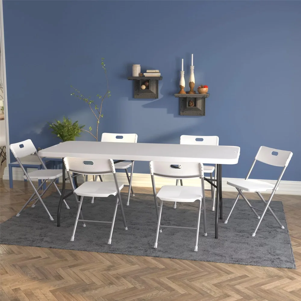 Folding Chair Free Shipping White Resin Seat & Back Folding Chair Dinette 4-Pack Dining Room Chairs for Dining Table Furniture