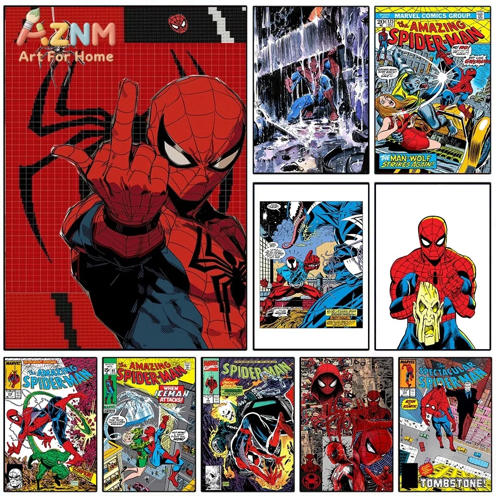 Póster de Lona de Superhéroe Spiderman, Hombre-Lobo, Hombre de Hielo, Arte de Pared Vintage de Marvel Comics, Cuadro Decorativo para Hogar, Dormitorio, Sala de Estar
