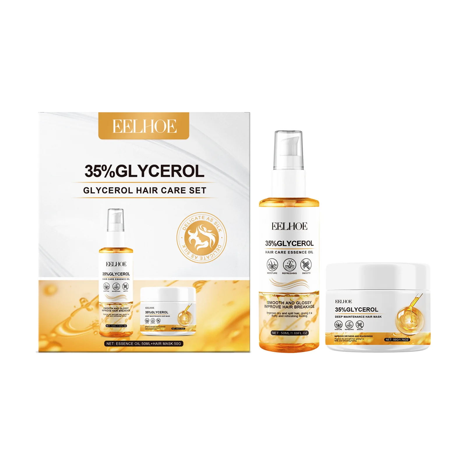 Eelhoe glicerol kit de cuidados com o cabelo ácido hialurônico essência óleo para produtos de crescimento rápido do cabelo fortalecer suave magia máscara de cuidados com o cabelo