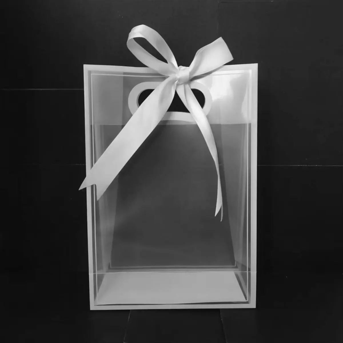 Learned- 20Pcs Clear Plastic Gift Bag with Die Cut Handles Reusable Flower Candy Bag with Ribbon White