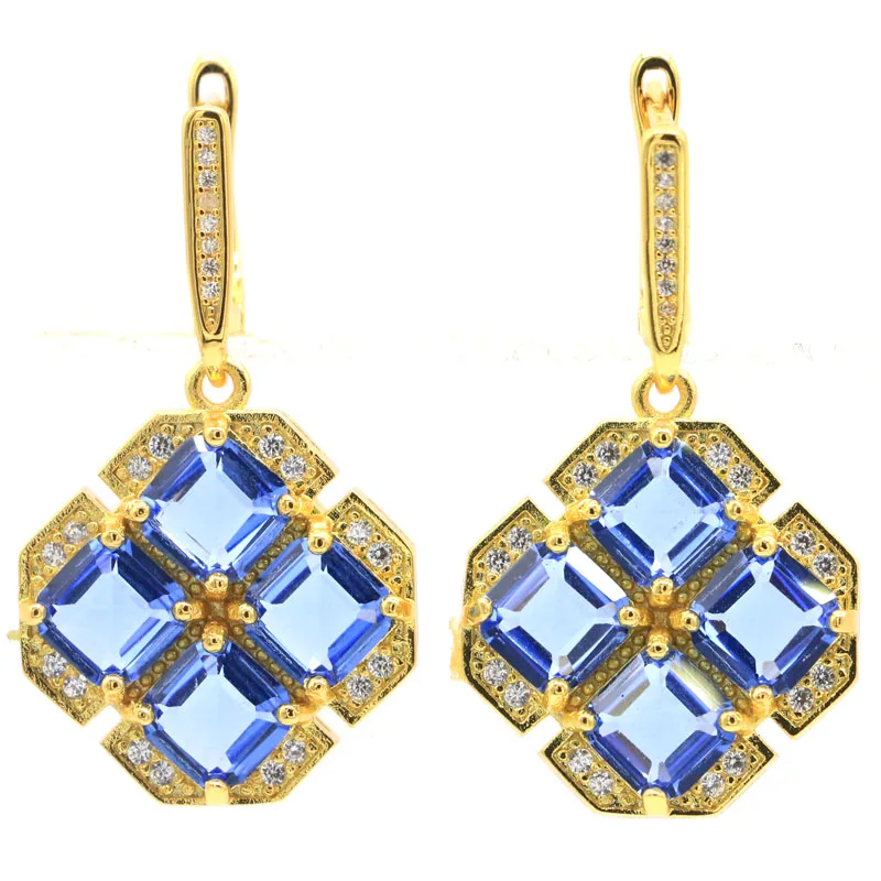 

40X21mm Gorgeous 10.5g Violet Tanzanite White CZ Women Wedding Gold Silver Dangle Earrings