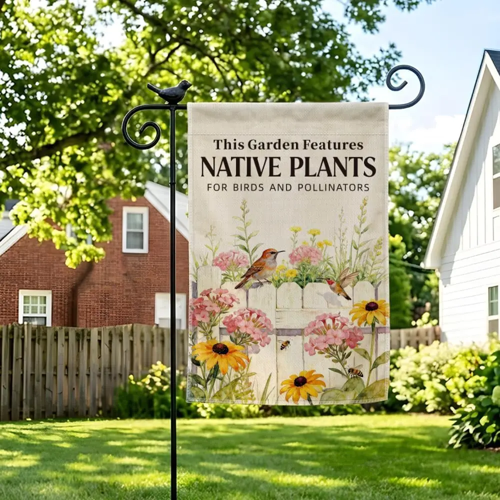 This Garden Features Native Plants Garden Flag, Double-Sided Spring Pollinator Flag for Outside Porch Lawn, Eco-Friendly Nat MMZ