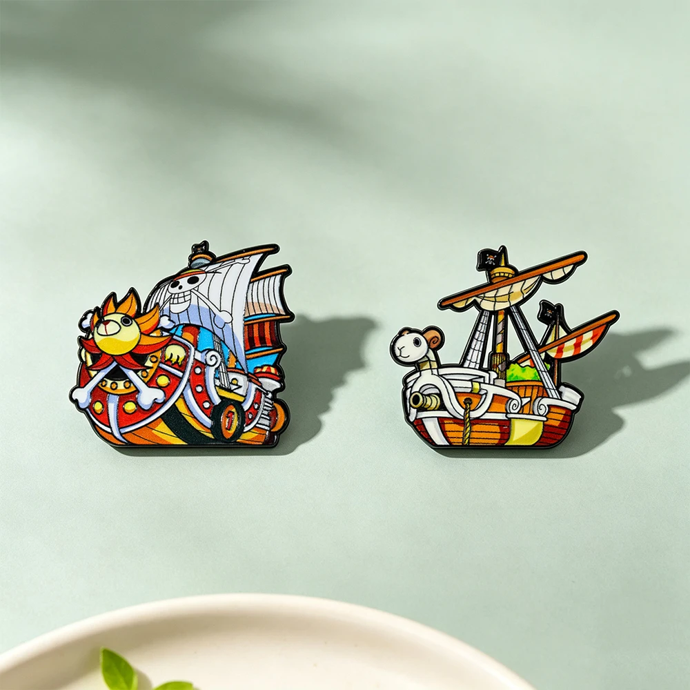 2pcs Set  Pirate Enamel Pins Anime Cartoon Ship Brooches for Backpacks Hat Lapel Pins Badges for Fans Gifts Cosplay Accessories